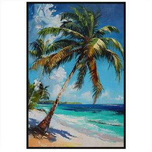 Tranh cây dừa phong cảnh bờ biển đẹp chất liệu sơn dầu.Tranh treo tường dán tường trang trí nội thất.CGI-1115