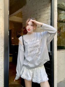 Áo Thun Cotton Dài Tay Phong Cách Hàn Quốc Cho Nữ Mùa Xuân Thu Mỏng Rộng Rãi Thiết Kế Thắt Nút Bướm Tay Khoét Lỗ