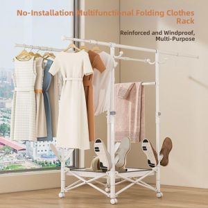 Telescopic Foldable Mobile Clothes Rack