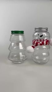 Giáng Sinh Người Tuyết Sữa Trà Sữa Chai 500ML Cốc Nhựa Trong Suốt Cho Xmas Uống Kẹo Bánh Quy Bình Kín 1/2/5/10 Bộ