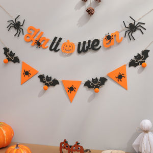 Halloween Boo Wearing a Skirt Pumpkin Banner Spider Ghost Bat Bow Bell Flag Pendant