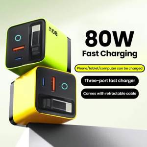 OLAF | 80W USB Charger with Retractable Type C Cable USB C Charger for iPhone 16 15 Huawei iPad Laptop Type C Mobile Phone Fast Charger