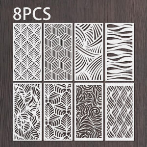 8PCS 5.9x11.8inch Painting Stencil Set Geometric Leaf Wave Pattern Reusable Template for DIY Wall Furniture Fabric Decoration