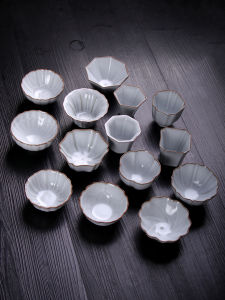 Retro Chinese Ceramics Tea Cup Single Owner Drinking Cup Personal Cup Moon White Luzhou Glazed Porcelain Tea Cup for Tea Appreciation