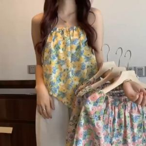 (Stock in KL-059) Women Floral Halter Suspender Tank Top Irregular Tube Top