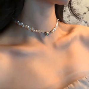 Bộ dây chuyền vòng tay ngọc trai nhân tạo hình tim hottrend phong cách Hàn quốc đơn giản sang trong vòng cổ ngọc trai