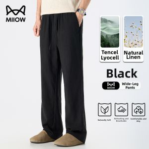 MiiOW | Breathable Tencel Linen Pants Mens Old Money Style Straight Trousers