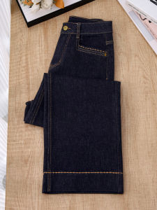 High Waist Wide Leg Jeans Womens Slim Fit Denim Pure Color Straight Cut Pants Autumn New Style Casual Comfortable Jeans