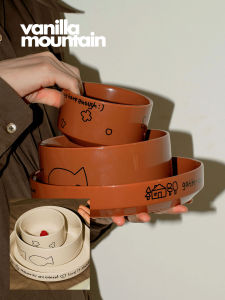 Hand-Painted Ceramic Dining Set Small Bowl Rice Bowl Noodles Bowl round Plate Home Use VM Vanilla Mountain Satisfy Series