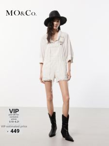 MO&Co. | Bib Overalls with Adjustable Shoulder Straps Denim High Waist