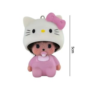 Sanrio | In Stock Hello Kitty Monchhichi Keychain Vinyl Anime Action Figure Cute Cartoon Car Pendant Desktop Ornament Toy Gifts 몬치치 키링