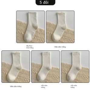 Tất Cotton Màu Trắng Dài Đến Bắp Chân Cho Nữ Mùa Thu 2024 Phong Cách Đơn Giản Tất Cotton Mỏng Thấm Hút Mồ Hôi Tất Bằng Vải Cotton