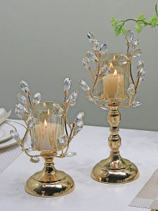 Mặt Bàn Trang Trí Bằng Kim Loại Pha Lê Vàng Sang Trọng Kiểu Châu Âu Đèn Cầy Lãng Mạn Đồ Trang Trí Nhà Đồ Dùng Ăn Tối