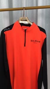 Original BALMAINˉPARIS Spring and Fall Thin Mens Sports Long-sleeved Sports Running Middle Neck with Zipper Bottom Loose Mock Neck Solid Color Fitness Pullover