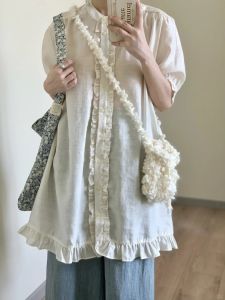 พืชผสมหม่อน ผ้าไหม น้ำหนักเบา นางฟ้าแวววาวเปิด คาร์ดิเกน ปกปิดสไตล์ญี่ปุ่นเถาลูกไม้ขอบสั่งซื้อตําแหน่ง