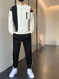 ROMON | Romon Mens Sportswear Set Casual Long Sleeve Printed Sweatshirt T-Shirt Loose Fit Two-Piece Suit Autumn Collection 2023