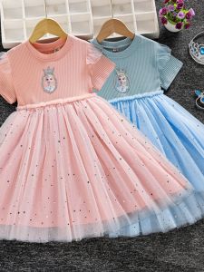 Princess Style Short Sleeve Dress for Baby Girls Ages 1-8 Cotton Blend Summer Childrens Clothing Soft Breathable Skin-Friendly