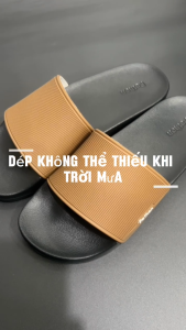 Dép nam quai ngang slipper Pathon da PVC và đế PU đen quai nâu SD122
