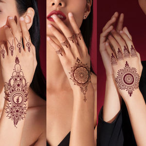 สติกเกอร์สักเฮนน่ากันน้ำสำหรับผู้หญิง ลายดอกไม้ สักปลอมสำหรับมือและร่างกาย สักชั่วคราวสำหรับงานแต่งงาน งานปาร์ตี้ และเทศกาล