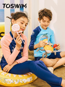 TOSWIM Childrens Swimming Suit Long Sleeve Separate Design Male Child Swimwear Sun Protection Swim Pants Fitness Swimmingwear