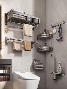 Bathroom Towel Rack Storage No Drilling
