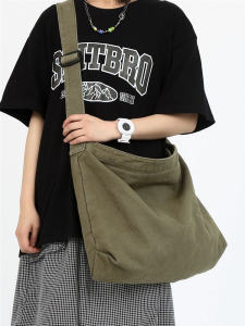 Casual Canvas Crossbody Bag for Men Large Capacity Single Shoulder Bag Vintage Japanese Style Youth Backpack Soft Polyester Lining