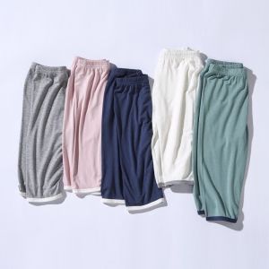 กางเกง7ส่วนผ้าโมดัลสำหรับเด็กกางเกงนอนแบบใหม่กางเกงใส่ในบ้านแบบบางใส่ช่วงฤดูร้อนสำหรับเด็กชุดนอนสำหรับเด็กชายและเด็กหญิงวัย5-12ขวบ