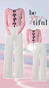 3in1 Setelan Korean Style ( Cardigan Pita Kekinian + Celana + Kalung Aesthetic ) AM254R One set