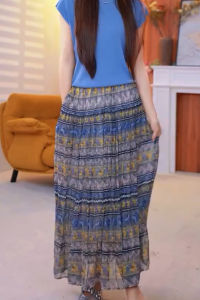 MANMI | Chân Váy Dài Đa Năng In Hình Phong Cách Retro Cao Waisted Giúp Gầy