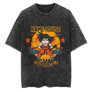 Bandai | Goku T Shirt Dragon Ball Anime Men Vintage Acid Wash Cotton Kame House Gym Training Graphic Streetwear comfortable Tees 2026
