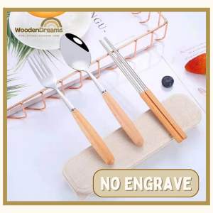 Personalized Wooden Cutlery Set with Case | Custom Name Engraved Spoon Fork Chopsticks | Reusable Eco-Friendly Tableware | Travel Lunch School Office Utensils | Laser Engraving | Souvenir Gift Idea