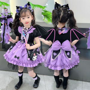 【Full Set】Sanrio Kuromi Lolita Princess Dresses Girl Halloween Party Cosplay Costume Up Puffy Dress Birthday Gift