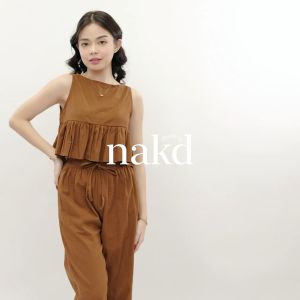 NAKD FASHION SASHIA PEPLUM COTTON LINEN BASIC DAILY CASUAL TERNO PANTS SET FOR WOMEN S002