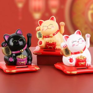 [Wondering] Solar Powered Fortune Cat Cute Waving Arm Cat Good Luck Wealth Welcoming Cats Home Display Car Decor