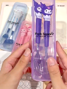 2pcs/set Sanrio Kurumi Fork Spoon Stainless Steel Student Eating Tableware Accessories Portable