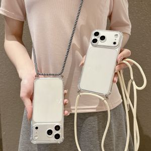 Shockproof Clear Case For iPhone 17 16 15 14 13 12 11 Pro Xs Max 7 8 6 6s Plus Mini XR Air 16e 17e Crossbody Lanyard Airbag Cove