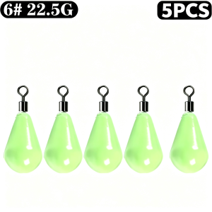 5Pcs Glow in Dark Teardrop Fishing Sinkers Drop Shot Lead Weights with Swivel Loop for Night Freshwater Saltwater Fishing Tackle