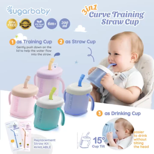 SUGAR BABY 3IN1 CURVE TRAINING STRAW CUP / GELAS MPASI BAYI