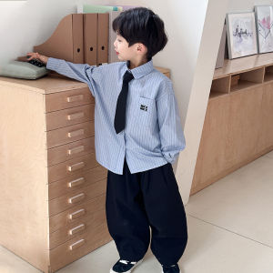 Boys Long Sleeve Cotton Shirt Spring Autumn Fashionable Kids Clothing Pure Cotton Durable Striped Pattern School Uniform Style