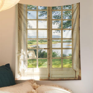 Fresh Window Scenery Ins Hanging Cloth Background Fabric Oil Painting Room Decoration Dormitory Renovation Wall Cloth Rectangular Tapestry