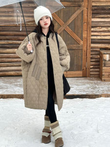 Áo Khoác Cotton Dày Cho Bé Gái 2025 Mùa Đông Mới Áo Khoác Dài Cổ Bao Bóng Có Khóa Kéo Màu Trơn Phong Cách Hàn Quốc