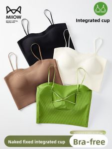 MiiOW | Ice Silk Strapless Bralette Womens Summer New Style MiiOW Cat Person Integrated Pad No Need To Wear Underwear Short Length