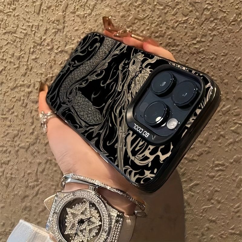 Black Dragon Pattern Electroplated TPU Phone Case, Suitable 17 Max, IPhone 16, 15, 14, 13, 12, 11, Xs, Xr, X, 7, 8,_voghion.com