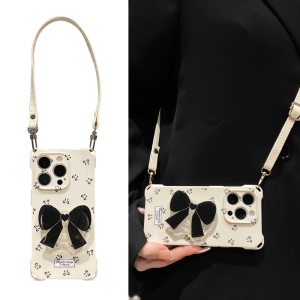 Apple 17Promax 16Pro Yellow Flower Stand Silicone Phone Case with Crossbody Rope Full Cover Anti-Fall Protection for iPhone 15Plus