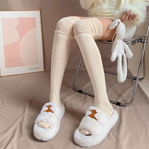 C.N. 1Pair Women Thick Cotton Long Girls Long Tube School Socks Black/White/Gray Lolita JK Style Knit Stockings