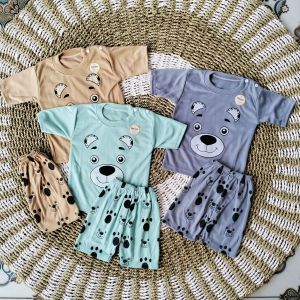 3 setel baju oblong kancing tangan panjang motif lucu usia 3-13 bln