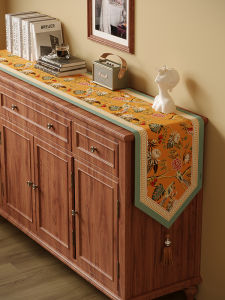 Elegant Vintage Bird And Flower TV Cabinet Dustproof Cloth Long Rectangular Tablecloth Sideboard Cover Towel Home Decor
