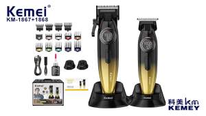 Kemei | Kemei KM-1867+KM-1868 Professional Hair Clipper for Men Zero Gapped Full Metal LCD Display Hair Trimmer Finishing Machine Barber