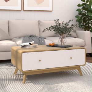 Panelbond Rectangular Wood Coffee Table with Sliding Drawer 39 Inch Oak Coffee Table for Living Room Bedroom-Export Quality