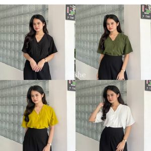 Baju Blouse Wanita Atasan Lengan Pendek Crinkle Airflow Anti Lecek Korean Style Kekinian Terbaru Ootd Urina Top by Clashe